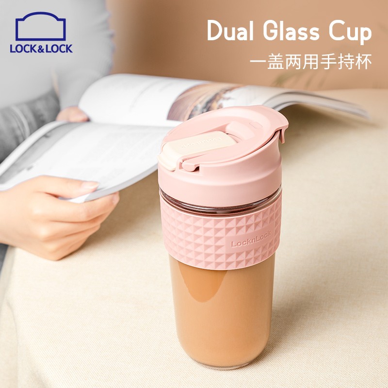乐扣乐扣(LOCK&LOCK)玻璃茶杯子男简约吸管水杯女学生水杯便携泡茶咖啡杯水杯 350毫升 棕色LLG613高清大图