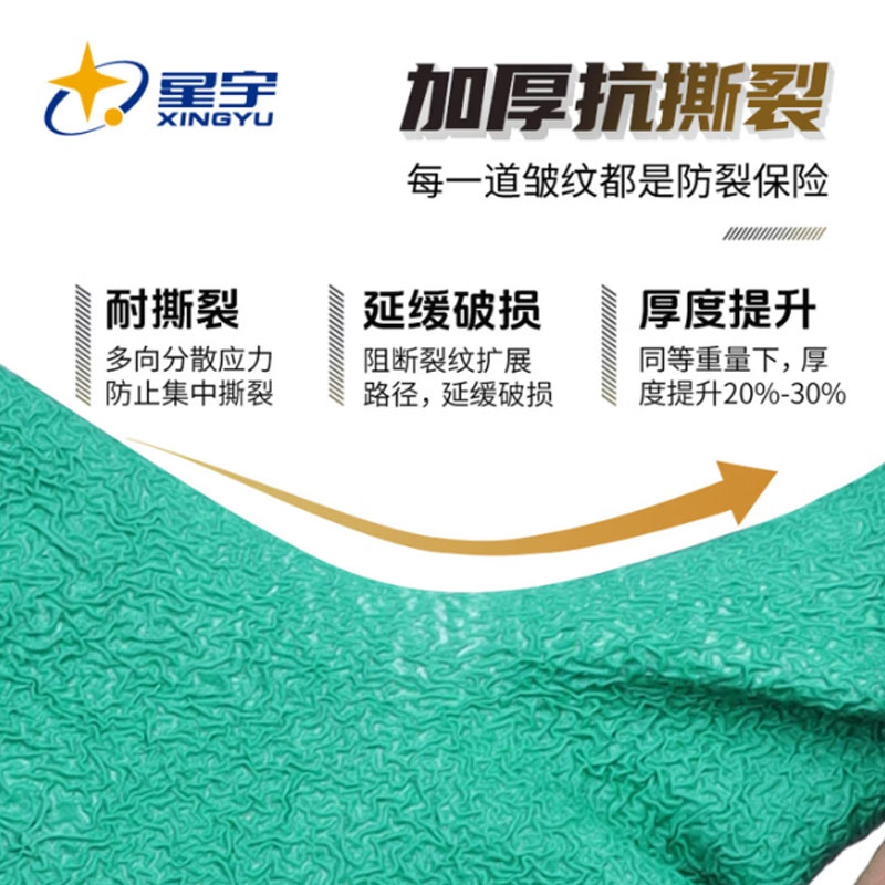 星宇 乳胶皱纹棉纱浸胶劳保手套 白纱绿 L207 单位:副高清大图