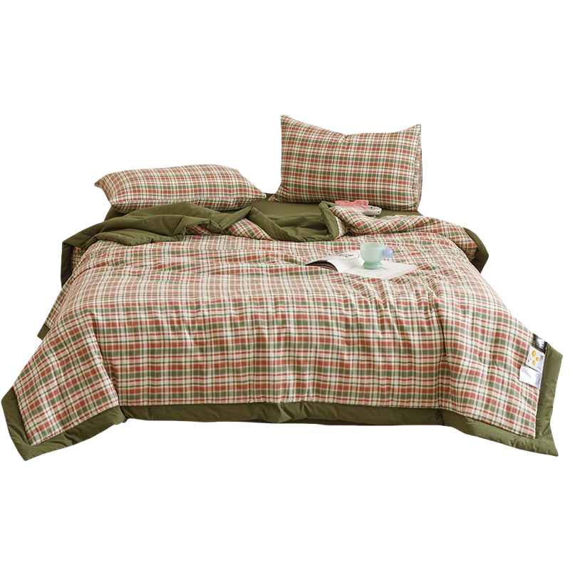 铭思沃双人被 200*230cm条 格子绿 套高清大图