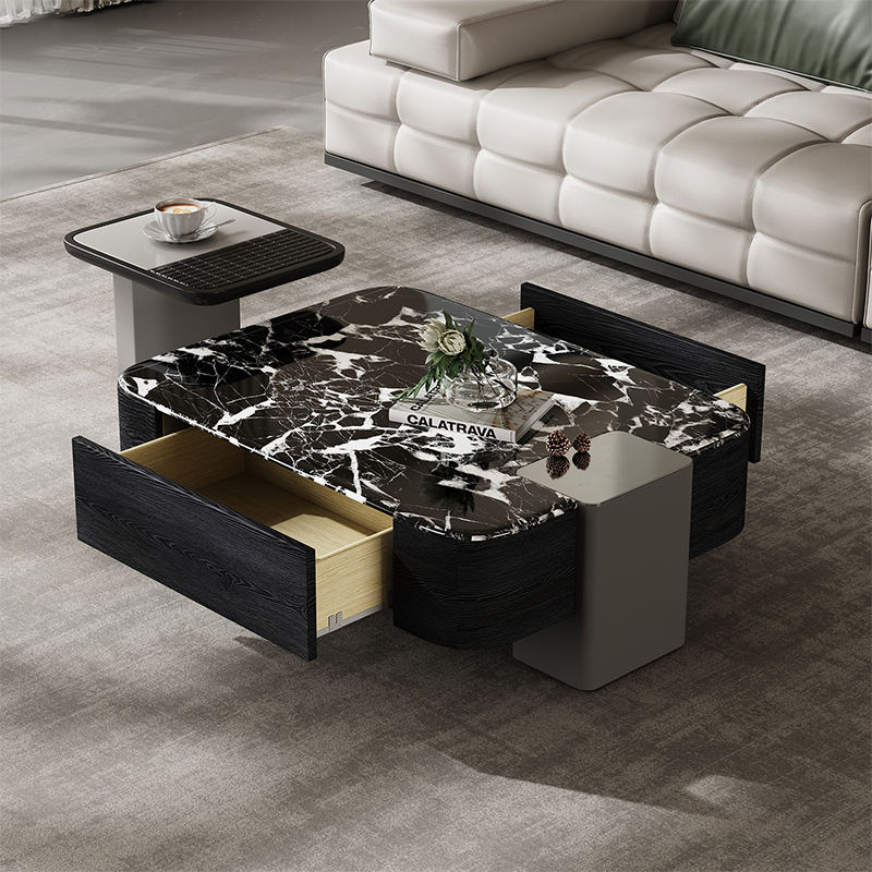 欧梵森 创意科技石茶几组合小户型客厅家具轻奢意式风现代简约套装北欧大小户型极简百搭储物柜高清大图