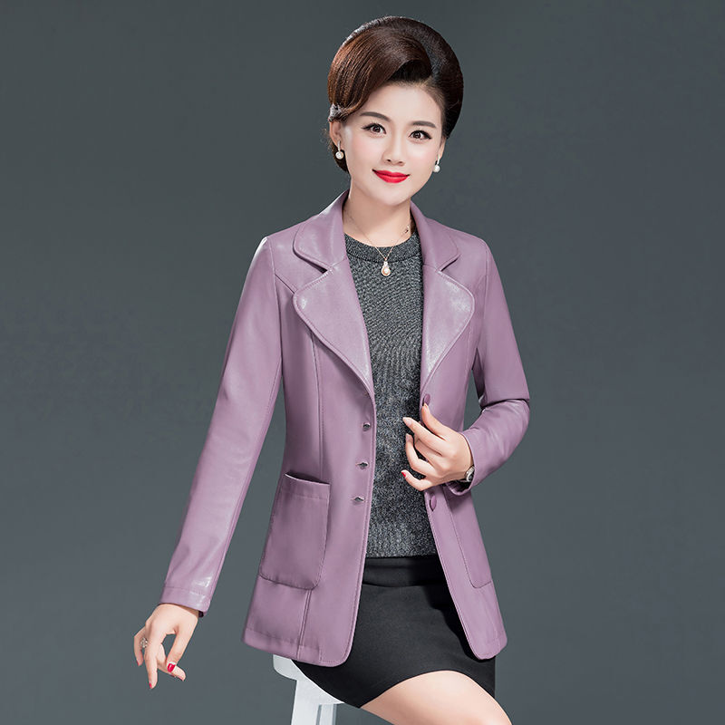 迪鲁奥（DILUAO)中年海宁皮衣外套妈妈装皮衣短款外套2021秋冬皮装皮夹克中老年女装大 2XL 857香芋色