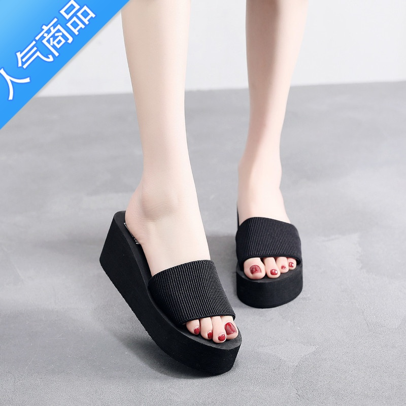 suntek坡跟拖鞋女夏松糕厚底凉拖百搭海边时尚沙滩鞋一字拖高跟外穿凉