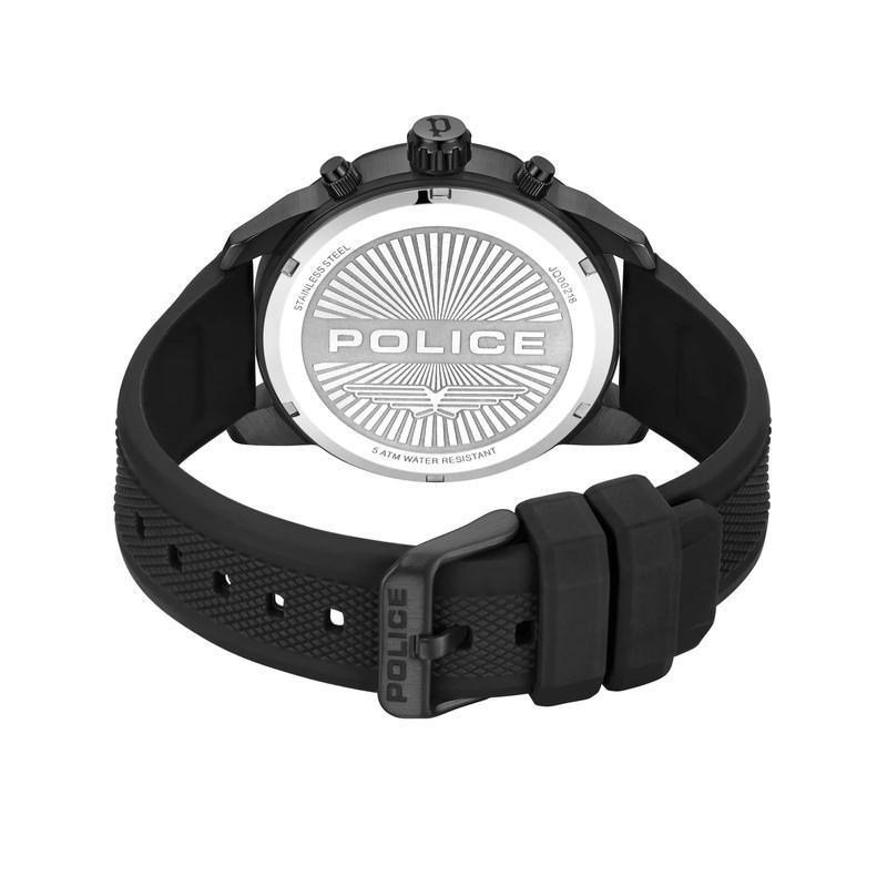 POLICE 男士名品腕表个性设计透明蓝色表盘时尚多功能硅胶表带