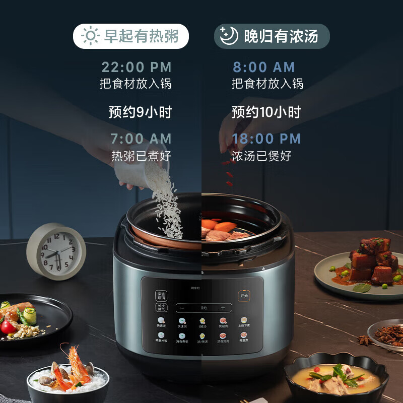 美的(Midea) MY-C552N 电压力锅 5升 双胆智能预约触控 煲汤炖肉煮饭煲 健康0涂层内胆高清大图