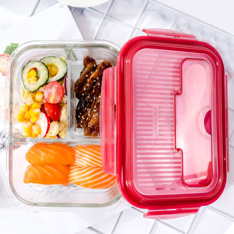 乐扣乐扣微波炉加热饭盒上班族带盖保鲜盒透明玻璃碗便当盒餐盒子方形630ml高清大图