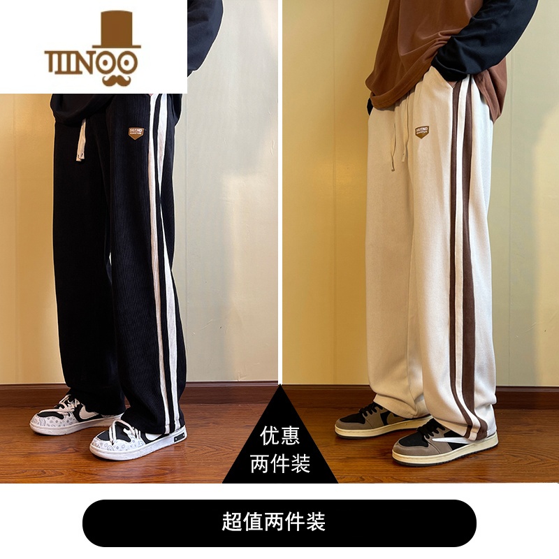 YANXU灯芯绒美式复古裤子男秋季新款高街拖地垂感潮牌直筒运动休闲长裤高清大图