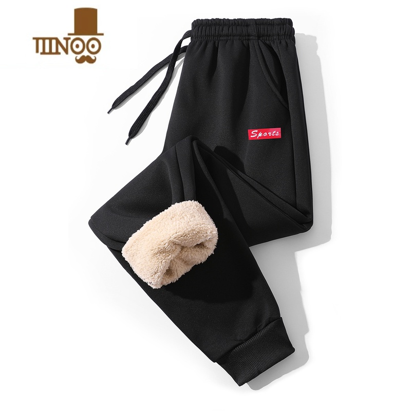 YANXU羔绒裤子男士加厚保暖卫裤时尚加绒款运动休闲御寒长裤潮高清大图