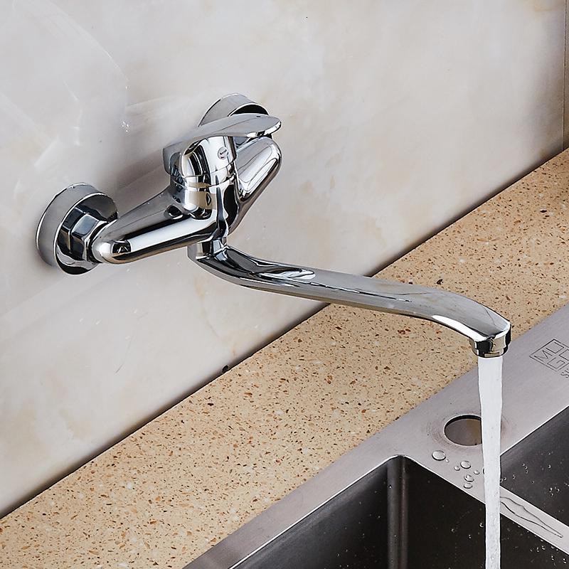 铜水龙头入墙式单把厨房可旋转龙头冷热水墙出水暗装菜盆洗衣池