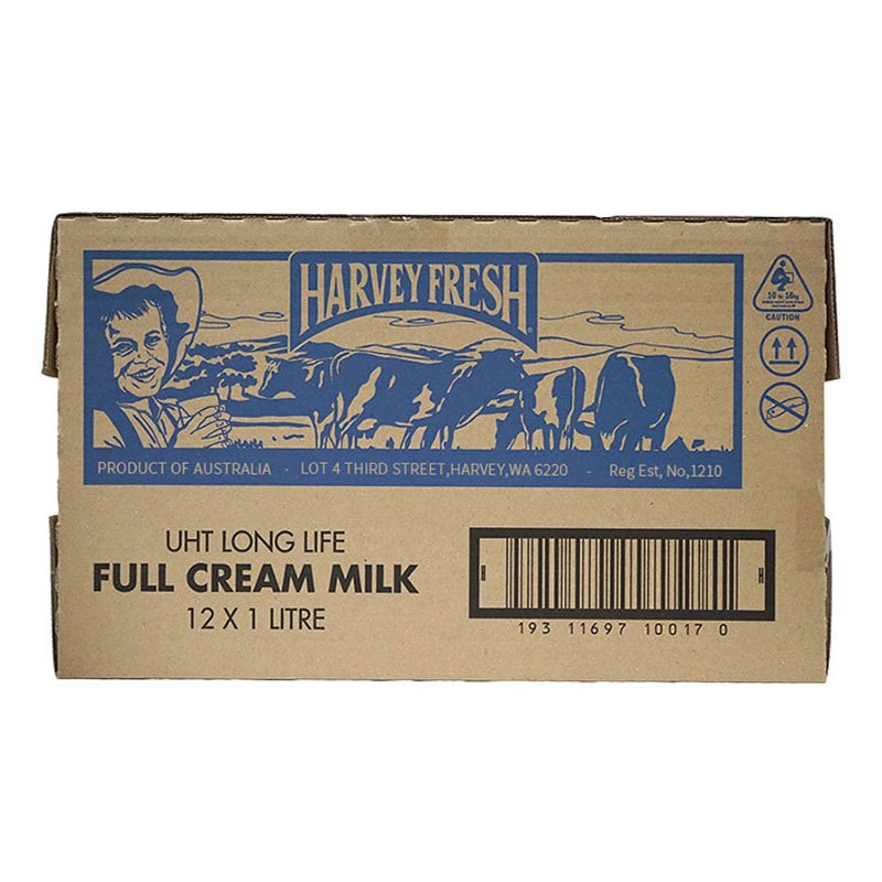 哈威鲜(HARVEY FRESH)全脂纯牛奶1L*12盒/箱装 澳洲原装进口 常温纯牛奶