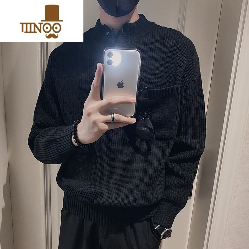 YANXU毛衣男修身针织衫纯色百搭打底衫高端潮流个性休闲保暖线衣男