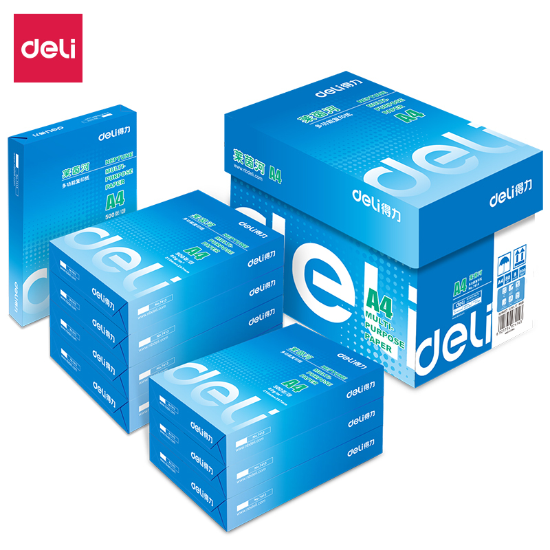 得力(deli)莱茵河80gA4复印纸 500张/包 整箱4000张8包装
