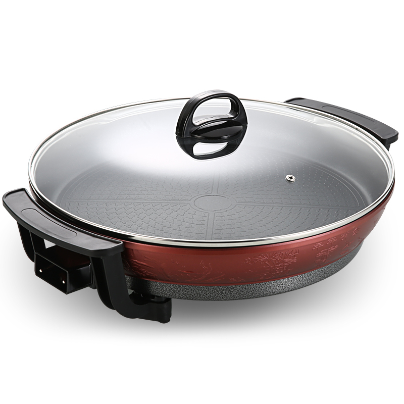 38电煎锅加厚款酒红色电煎锅多功能电饼铛家用烤包子烤饼机烙饼锅加深