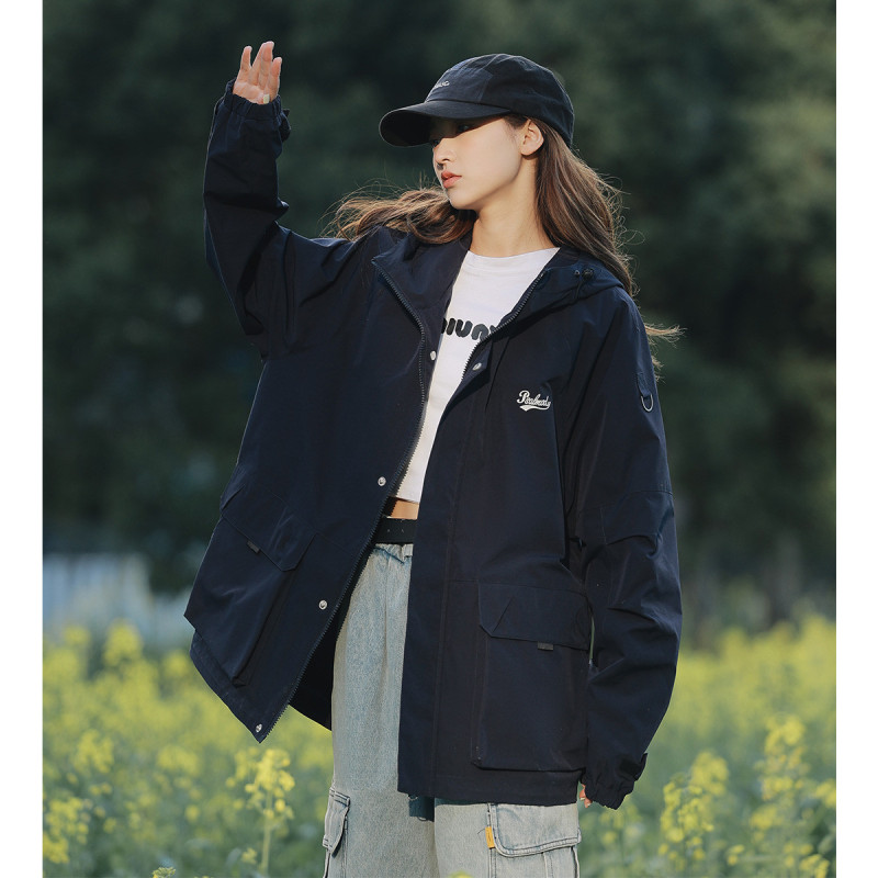 唐狮春季外套女连帽字母印花工装外套宽松bf风登山服百搭潮
