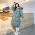 2025年新款大码冬季羽绒棉服女中长款棉衣宽松棉袄韩版面包服外套 L 豆绿色（毛领可拆卸）