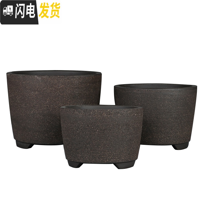 三维工匠宜兴紫砂圆柱盆景阳台君子兰小吊兰花盆绿萝多肉绿植简约盆 G款粗陶一套三个 颜色/尺寸/数量以上方图片花盆容器高清大图