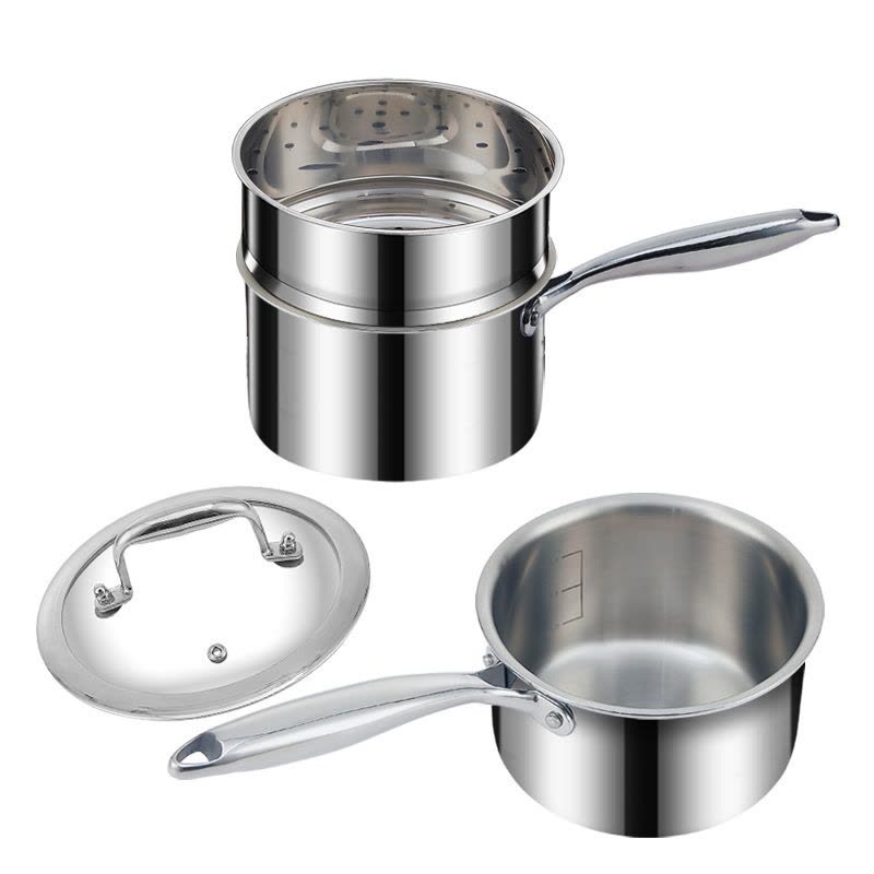 赫巴兹316不锈钢小奶锅蒸锅一体加厚宝宝辅食锅泡面锅不粘锅汤锅图片