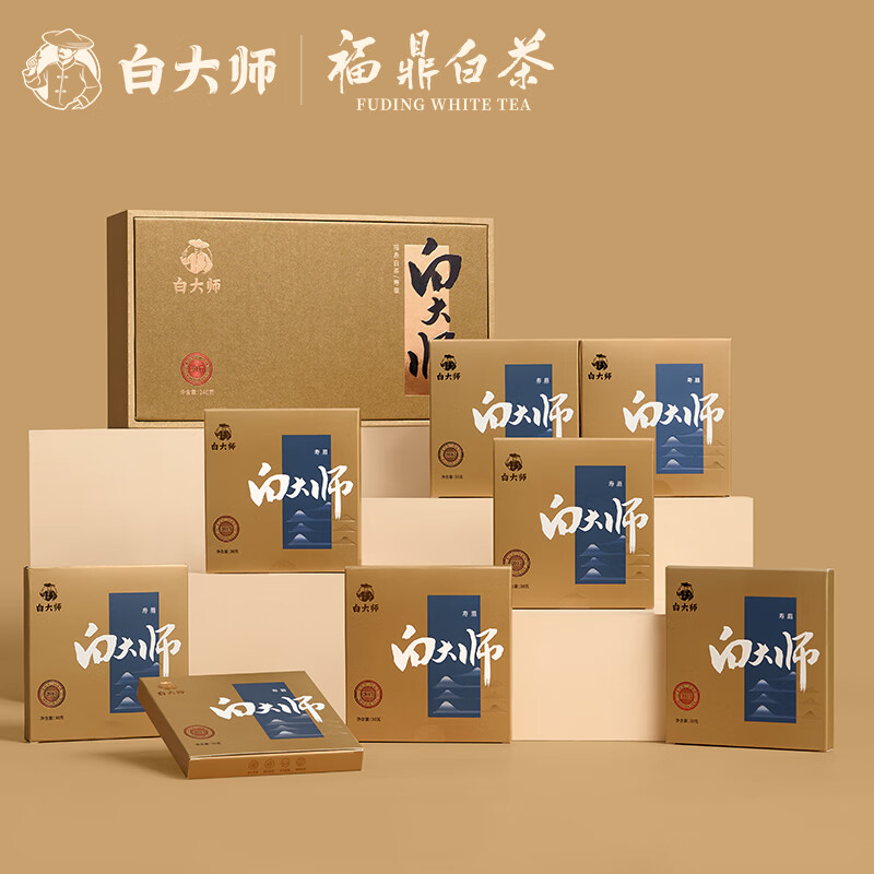 白大师福鼎高山老白茶经典小方片2017年寿眉礼盒紧压茶叶240g高清大图
