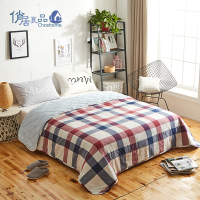 俏居(Choshome)家纺 水洗棉夏凉被 水洗棉新疆长绒棉被子蓝色大格几何图案简约风斜纹纯棉纤维