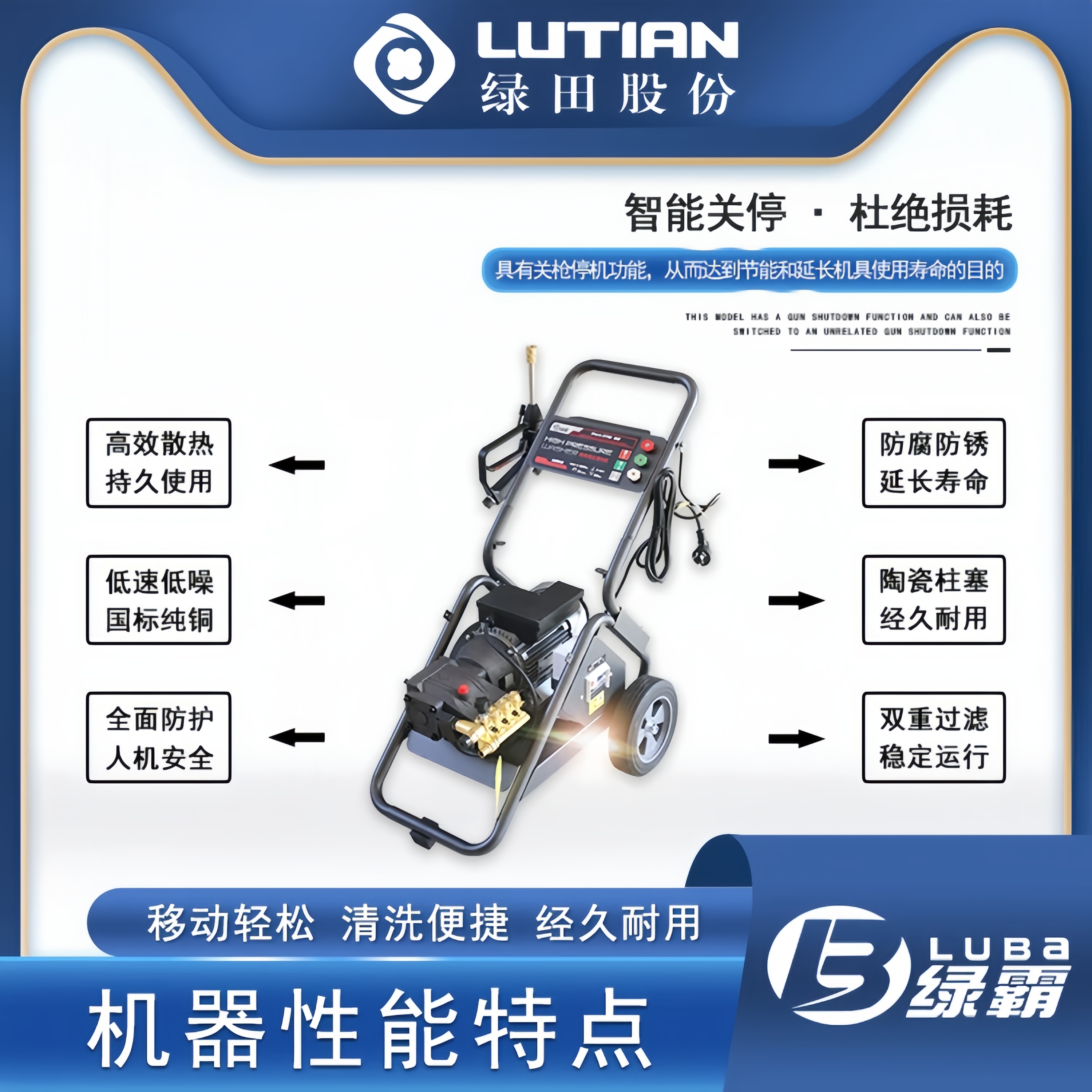 绿霸虎鲨SHARK-S17BG/2.5KW单相高压清洗机关枪停机工业商用洗车养殖高压220V高清大图
