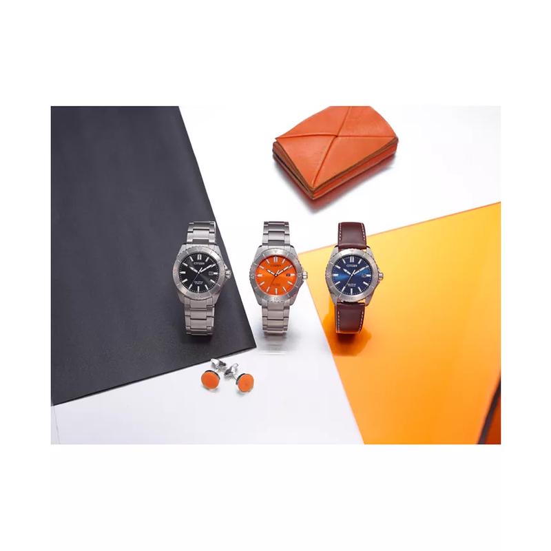 西铁城(CITIZEN)光动能男士超级钛金属手表41mm黑盘日历防水商务休闲高清大图