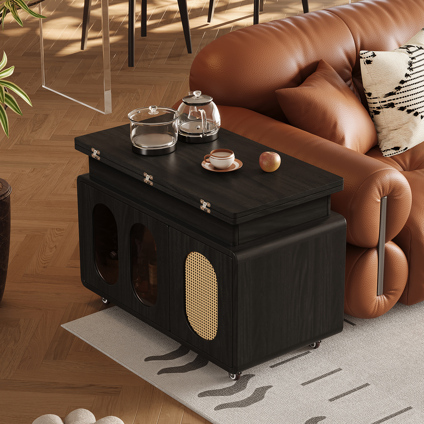 青木川 简约现代中式实木茶几可移动带轮升降边几沙发边柜小户型客厅现代简约小边几高清大图