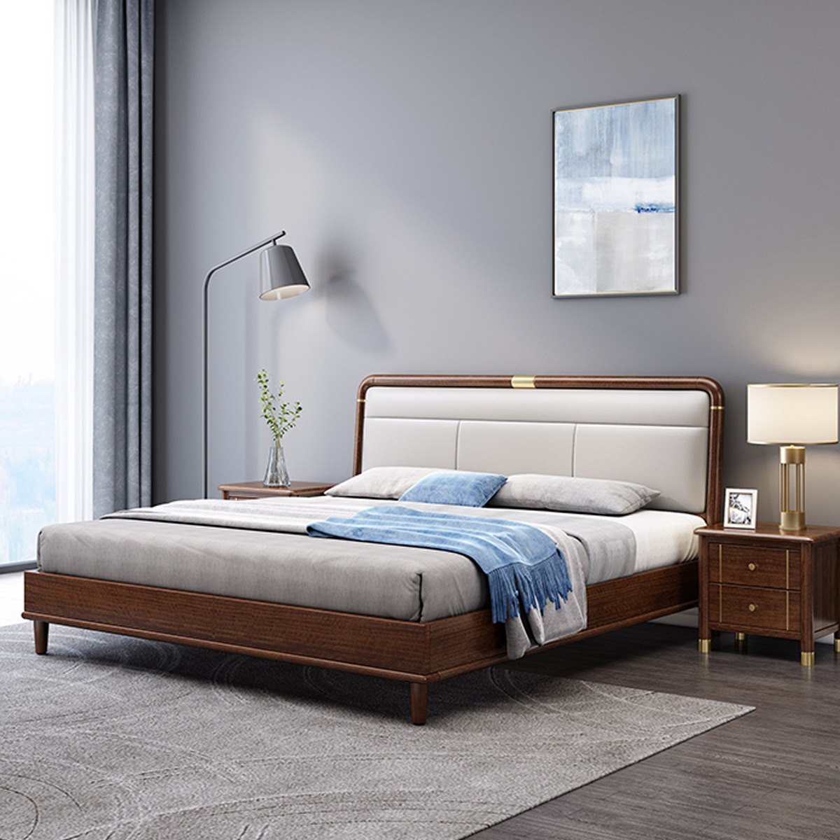 胡桃木实木双人床