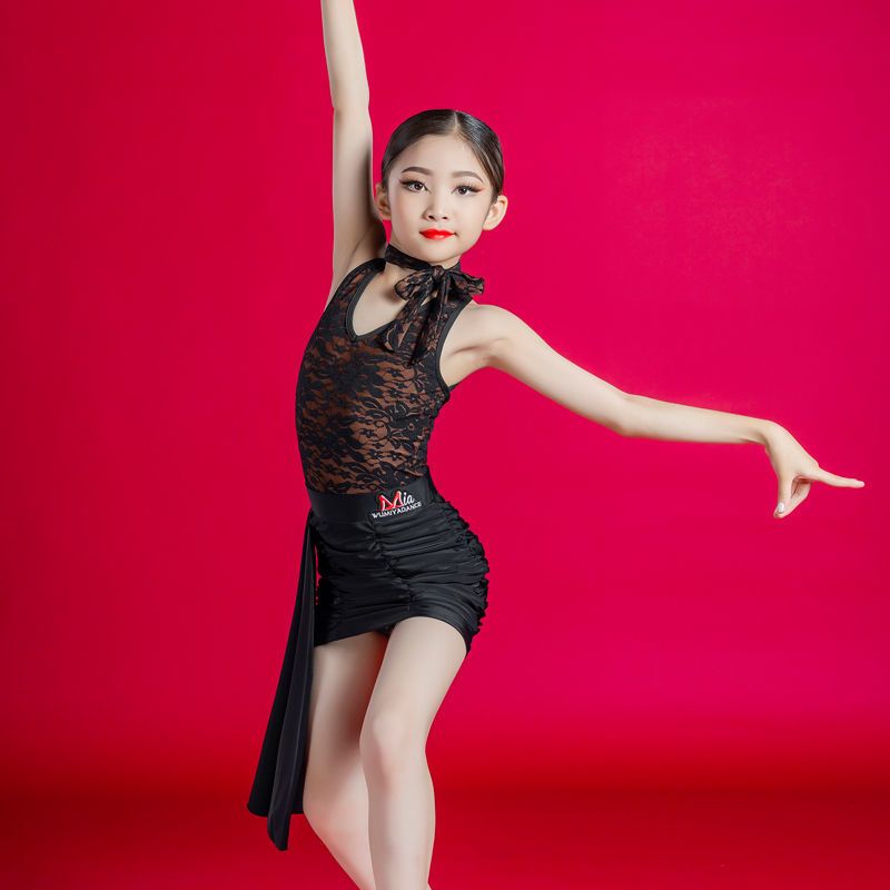 黑色110舞米娅儿童舞蹈拉丁裙演出服女童标准艺考分体舞蹈服拉丁舞