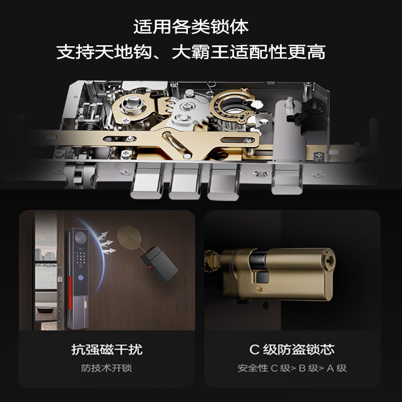 凡帝亚智能锁智能门锁FDY-C50人脸识别，远程开锁、视频通话、自动上锁、可视猫眼，肤感玻璃面板高清大图