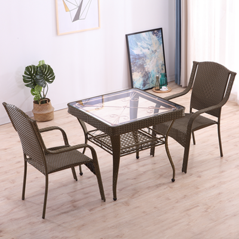 三金鑫 藤桌椅阳台桌椅藤椅现代简约休闲户外椅子茶几组合靠背 正方形一桌两椅（古铜色）