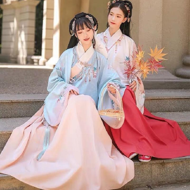 臻依缘唐装 民族服装 舞台服装 中式服装改良交领汉服女学生套装明制袄裙枫叶印花褶裙春夏装俩色臻依缘 价格图片品牌报价 苏宁易购海贸女装专营店