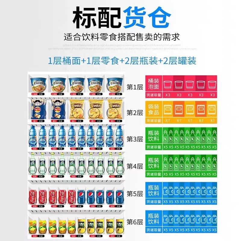 乐创(lecon)自助售货机制冷藏智能多功能售卖机零食饮料贩卖机可定制 单柜常温(6层6货道)