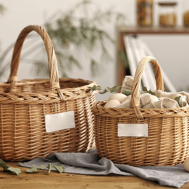 编织户外野餐篮手提购物篮水果篮子时光旧巷竹编竹篮收纳筐小篮子