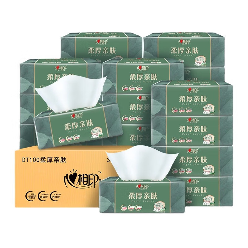 心相印 (箱装)柔厚亲肤三层100抽18包塑装纸高清大图
