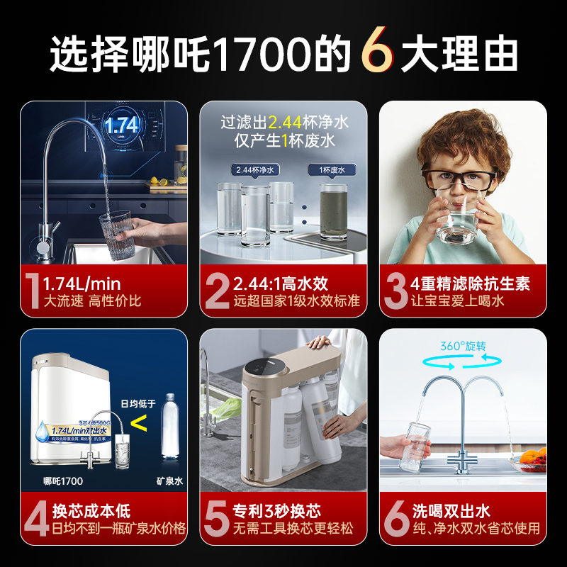 安吉尔净水器家用全屋净水套装前置过滤器RO反渗透纯水机套餐 大通量净水器哪吒1700+3217