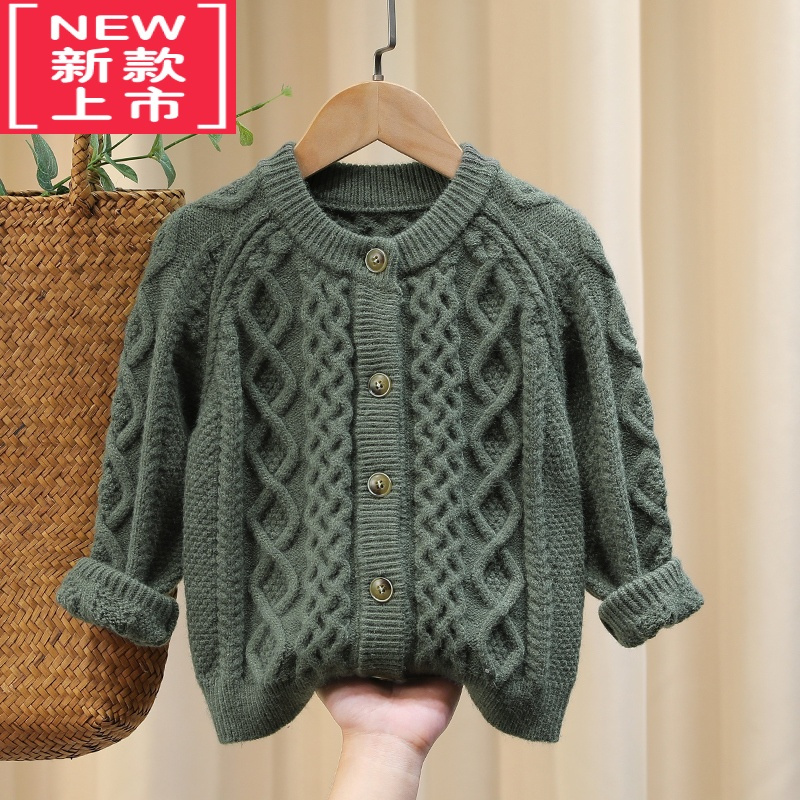 可莉允儿童春秋季纽扣开衫外套2022韩版洋气男童长袖针织毛衣外穿百搭潮