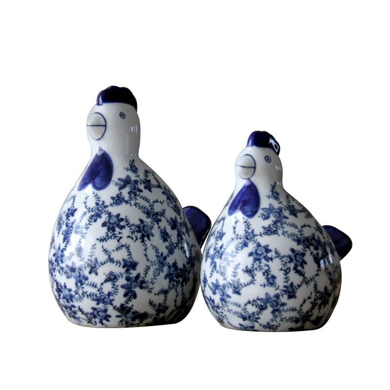 景德镇陶瓷鸡摆件工艺品手工青花瓷仿古开片客厅吉祥对鸡亲子装饰三维