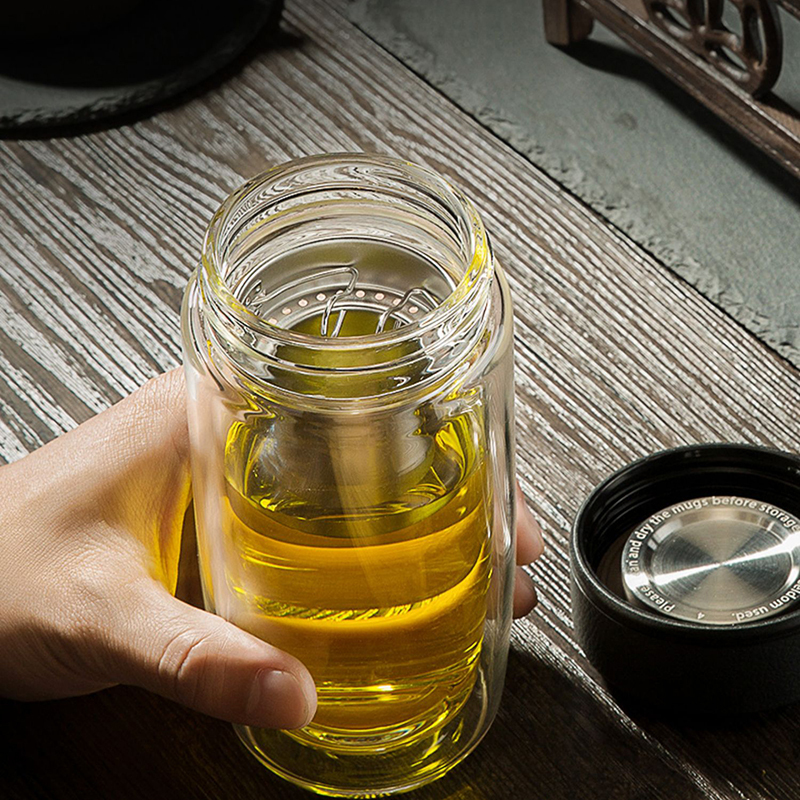万象双层玻璃杯男女士带过滤网泡茶杯商务透明玻璃杯水杯