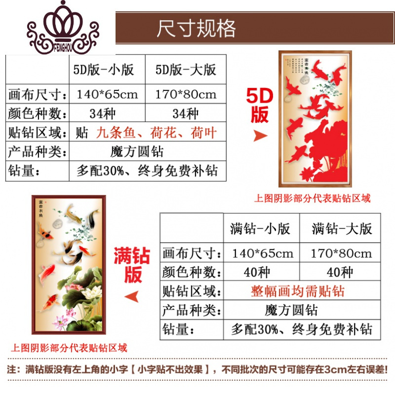 封后5D钻石画满钻客厅竖版玄关点贴钻2019十字绣九鱼图2020钻石绣新款 5D钻石画魔方钻140*65cm竖版九鱼图
