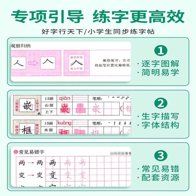 语文七年级[下册] [正版]新好字行天下小学生练字帖一二年三四五六七八年级上下册同步语文英语人教版硬笔书法练字本描红楷书高清大图