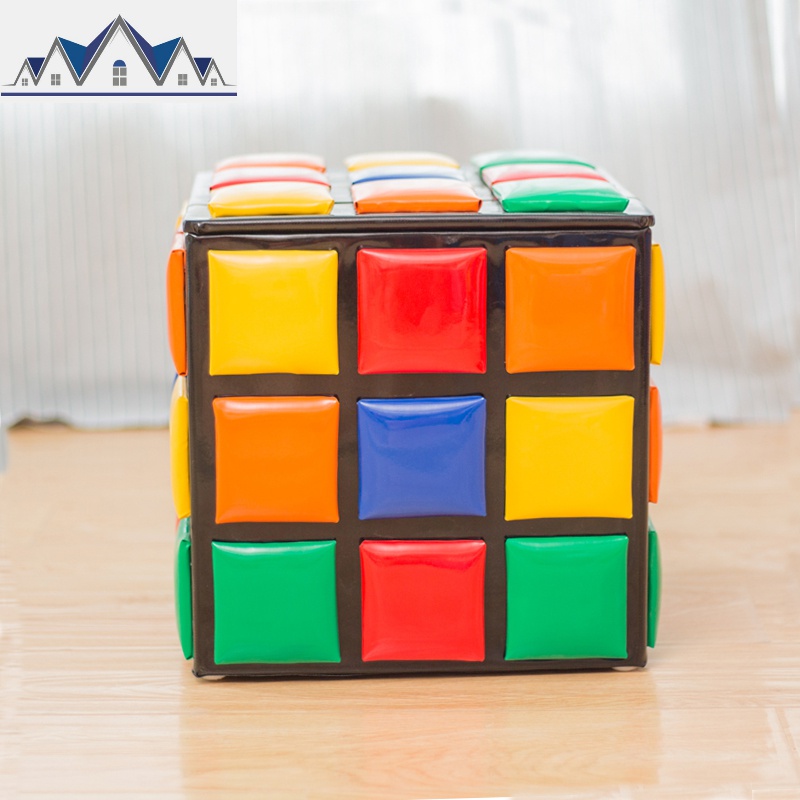 创意儿童收纳小板凳换鞋凳魔方储物凳沙发凳矮凳子家用卡通皮凳_3_112高清大图