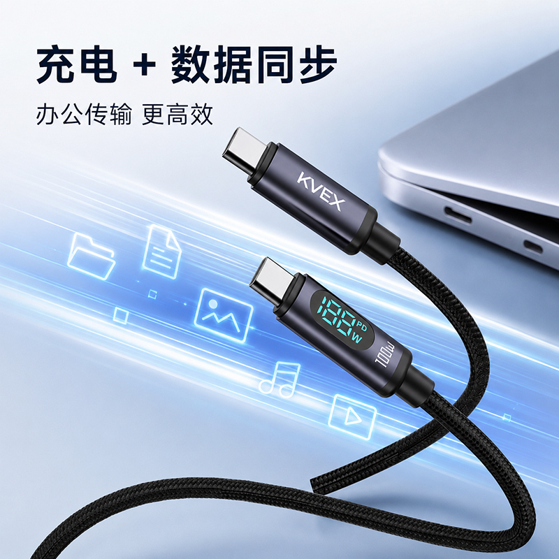 克维杰 100W硅胶数据线/27W编织数据线/66W3合一编织数据线曜系列 KV-CC10D ||高清大图