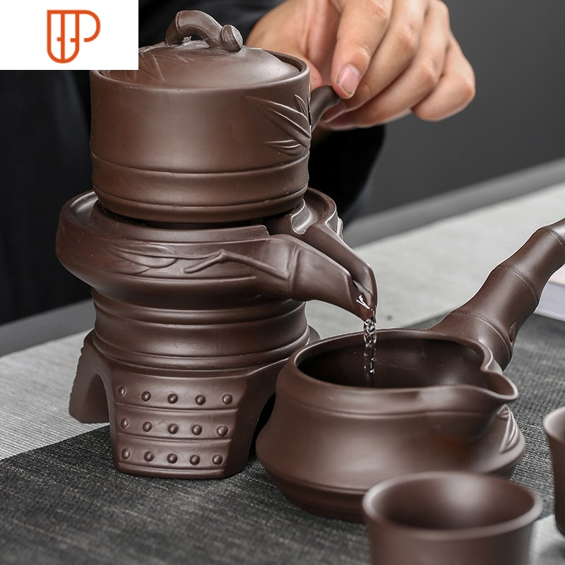 紫砂懒人茶漏半自动功夫茶具配件公道杯茶壶套装家用石磨泡茶器国泰家