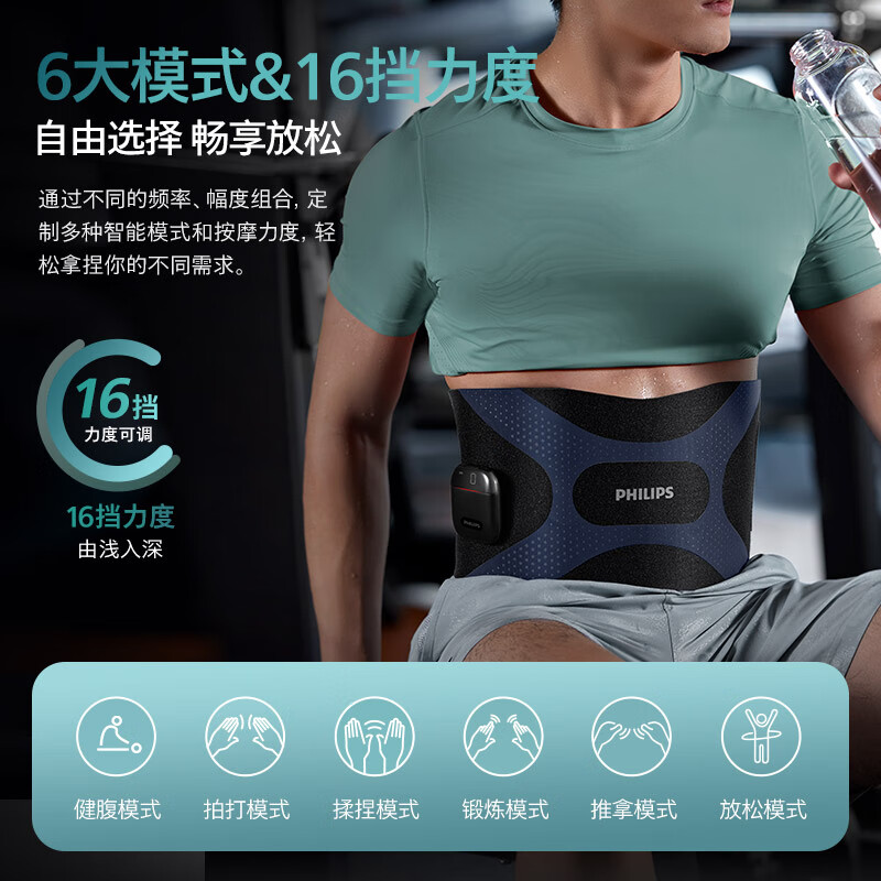 飞利浦(PHILIPS)腰部按摩器腰腹健身仪懒人腰带EMS微电流无线热敷运动束腰收腹护腰带 PPM3305B黑色高清大图