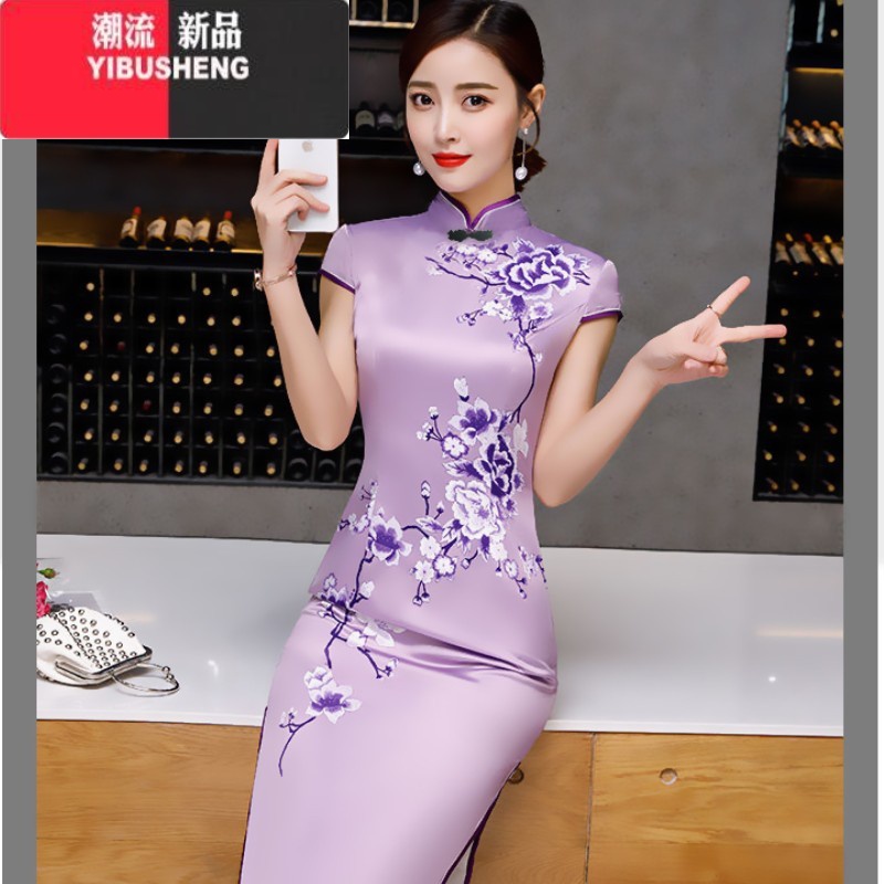 YIBUSHENG2023季新款民族风复古改良款旗袍连衣裙女中长款高开叉旗袍裙子 图片色 4XL建议135-145斤