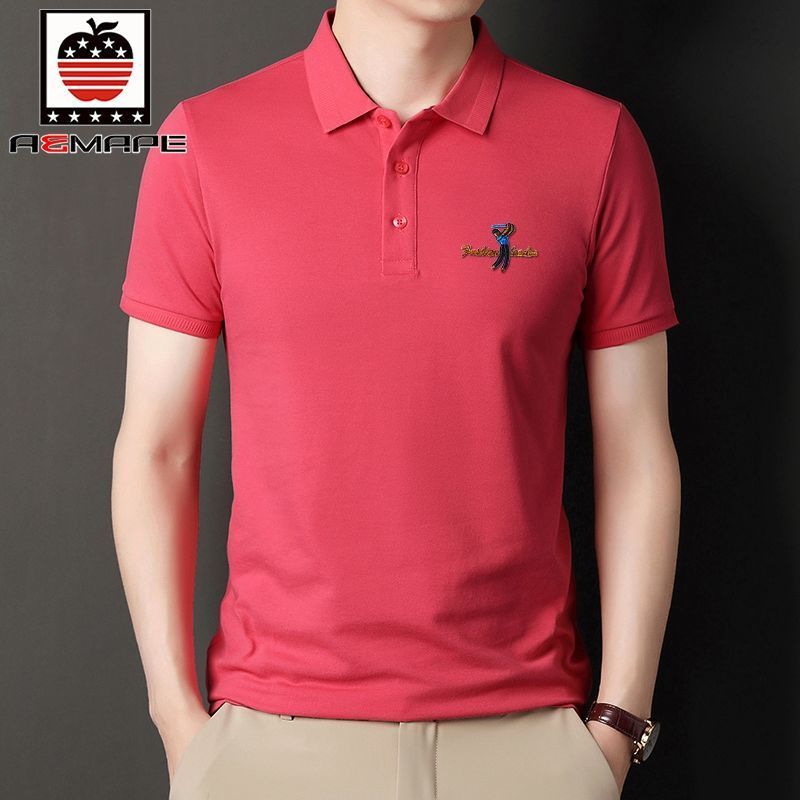 爱曼普新款男士半袖体恤衫男刺绣高级棉T恤男抗皱透气POLO衫男潮