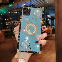 潮牌方形四叶草苹果12promax手机壳78Plus全包iPhone11防摔xsmax 幸运四叶草+支架[湛蓝色] x0