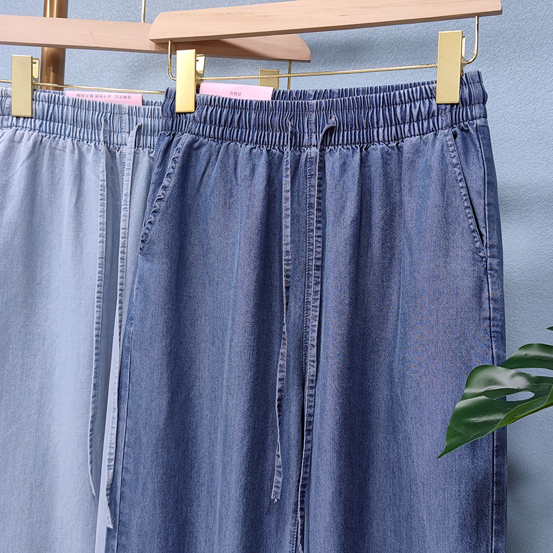 樵JIAO天丝牛仔裤女宽松直筒高腰系带036-RT-N022