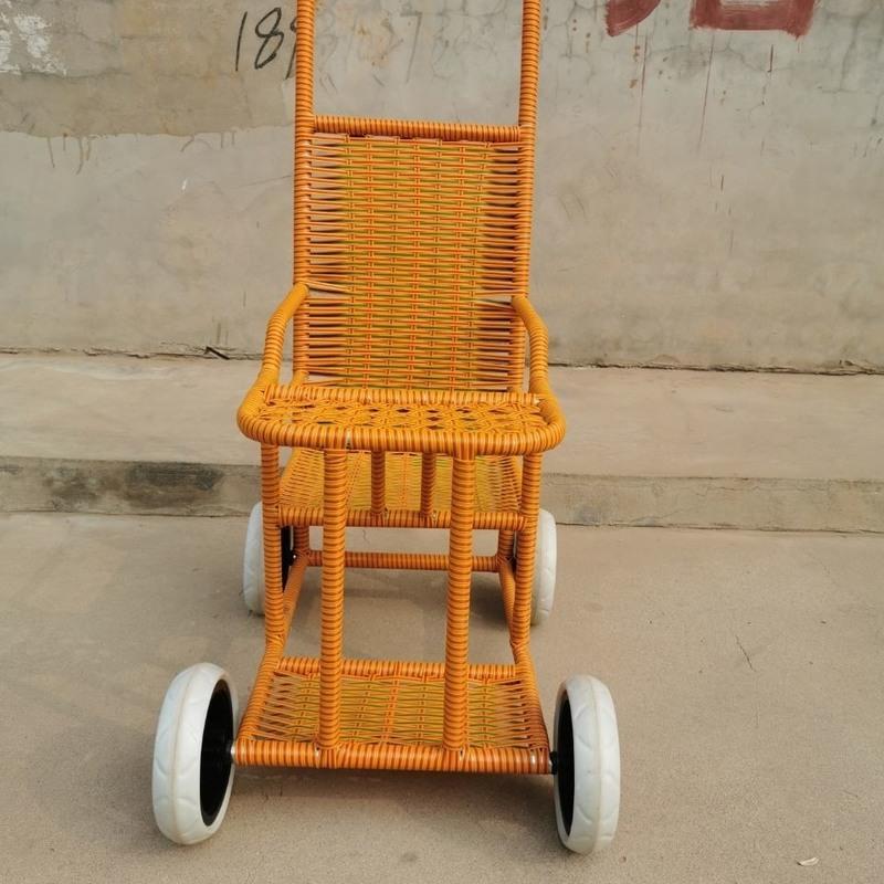 竹藤婴儿车仿藤轻便简易宝宝儿童小推车竹编竹藤夏季宝宝推车四轮送筐