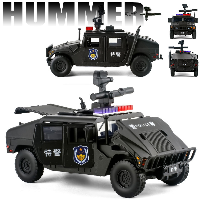 加长悍马语音声光回力合金车模儿童玩具车悍马大号特警滑行无回力视频