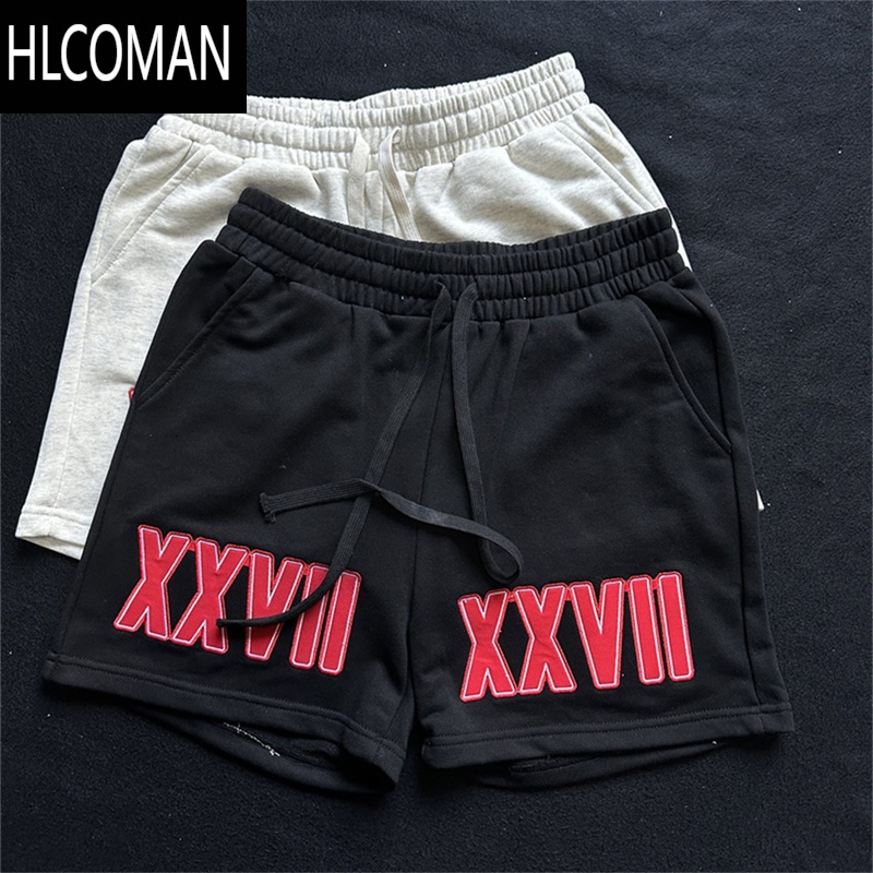 HLCOMAN300克毛圈布字母刺绣卫衣短裤男宽松美式运动四分裤篮球裤潮